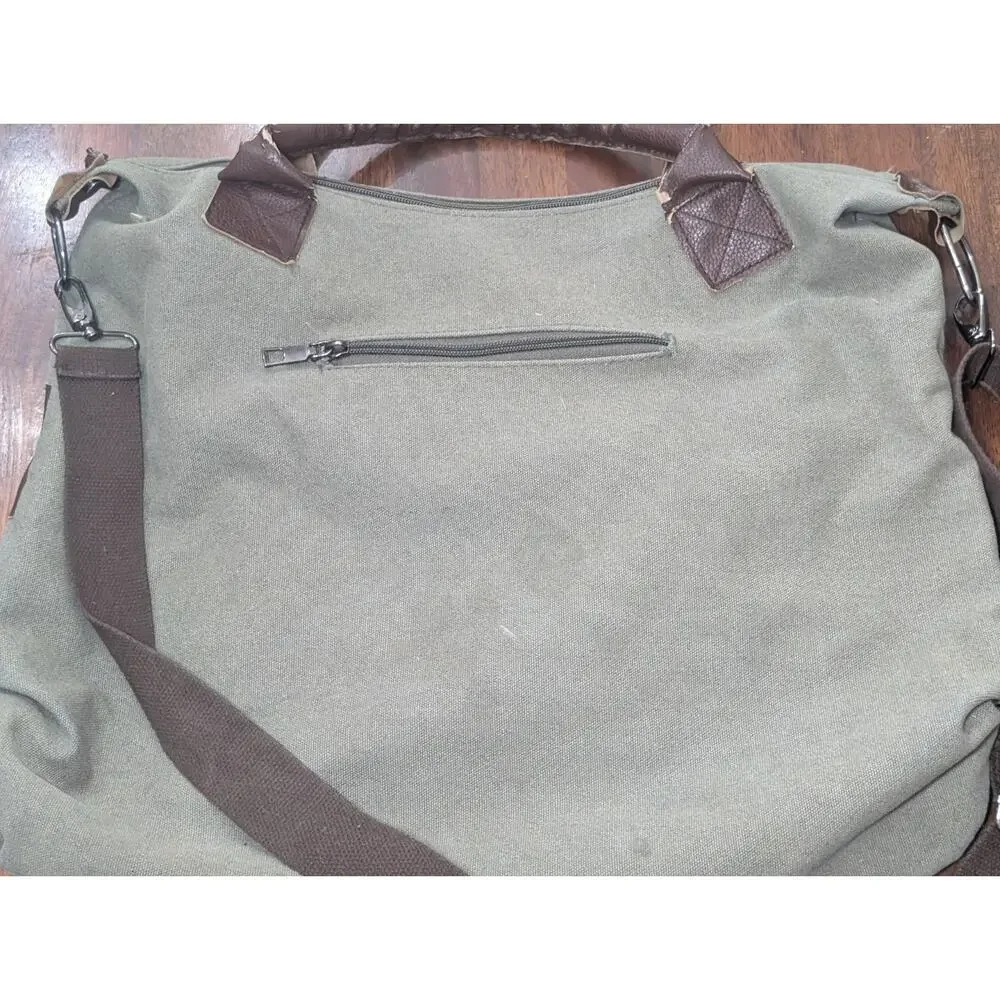 Crosse Jackson Canvas Leather Duffel Bag Green Brown Vintage Style Travel Bag